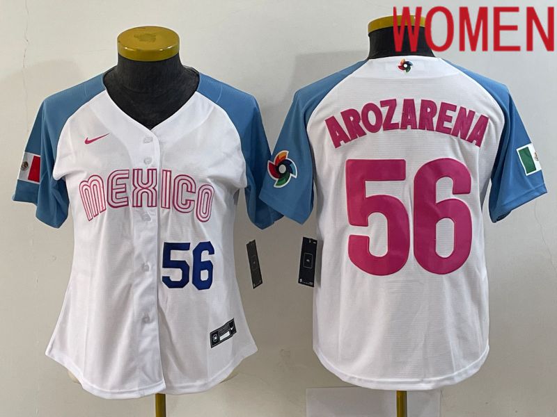 Women 2023 World Cub Mexico #56 Arozarena White Nike MLB Jersey1